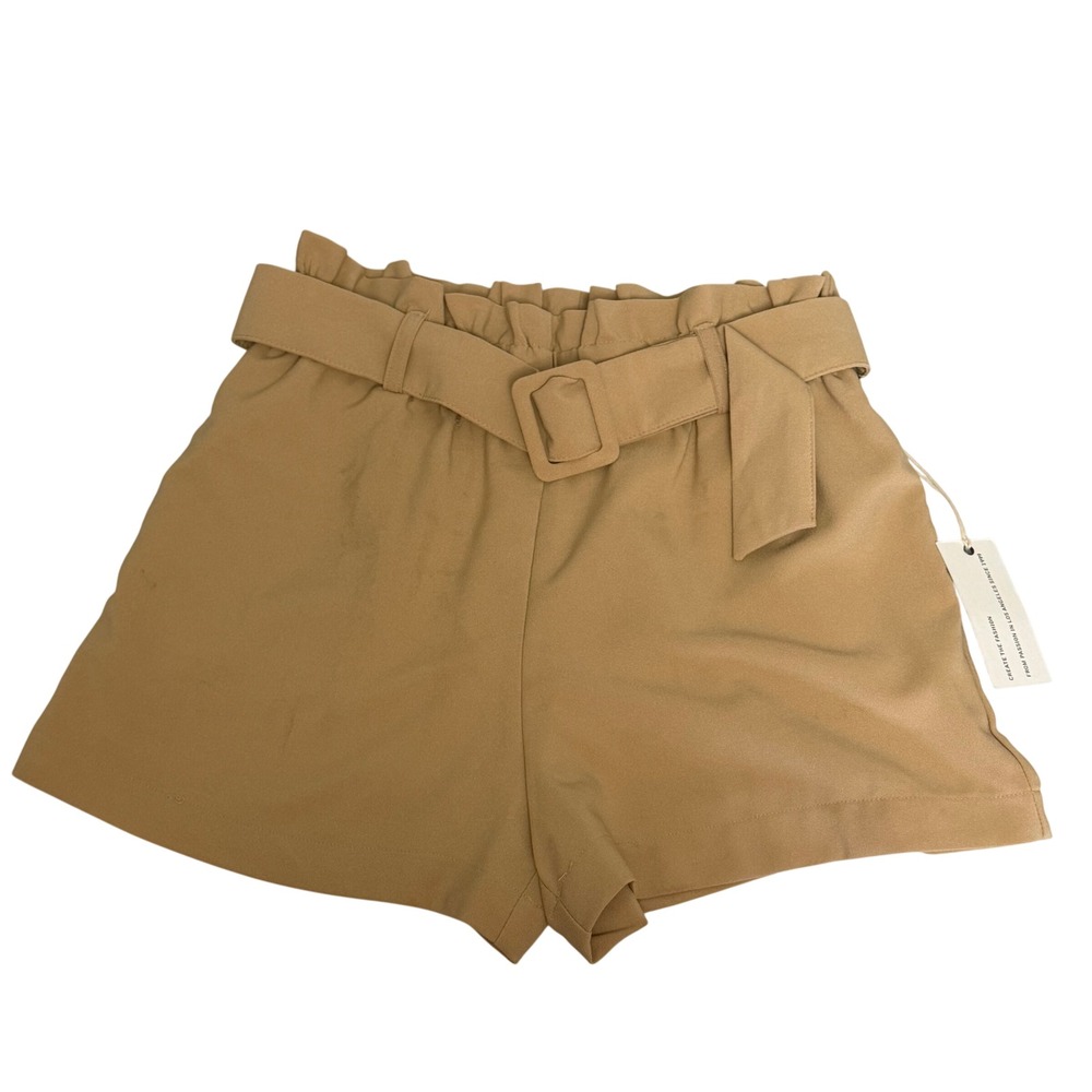 HAVE Los Angeles Paperbag Waist Shorts Women Size Small Tan Belted High Rise NWT